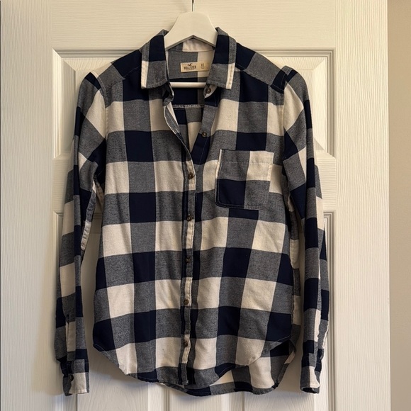 Hollister Tops - Hollister Navy and Cream Checkered Shirt